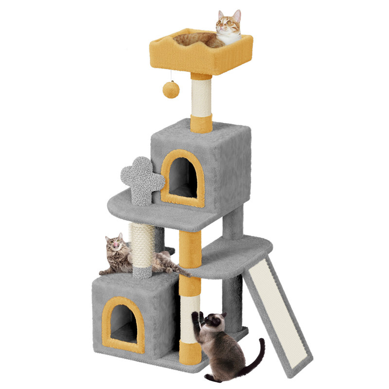 Amadahy 131cm H Cat Tree, Light Grey/Yellow