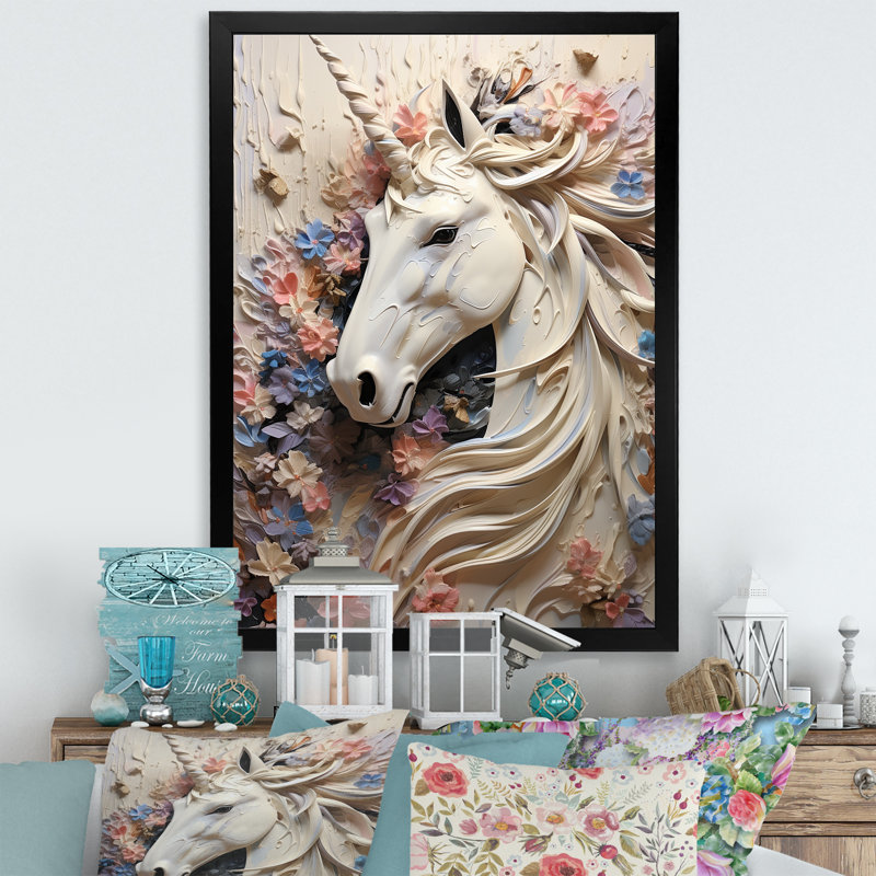 Impression sur toile Luscious Unicorn Fantasy Flower, H 32 po x l 16 po x P 1 po, Cadre simple noir