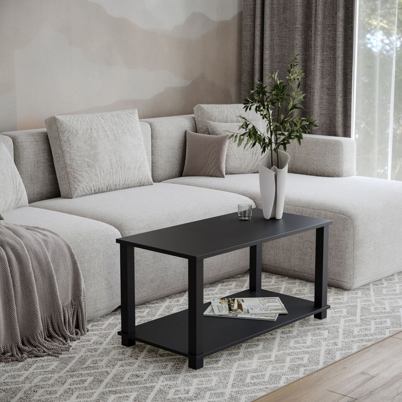 Shemari Solid Wood Coffee Table with Storage, Black, Black