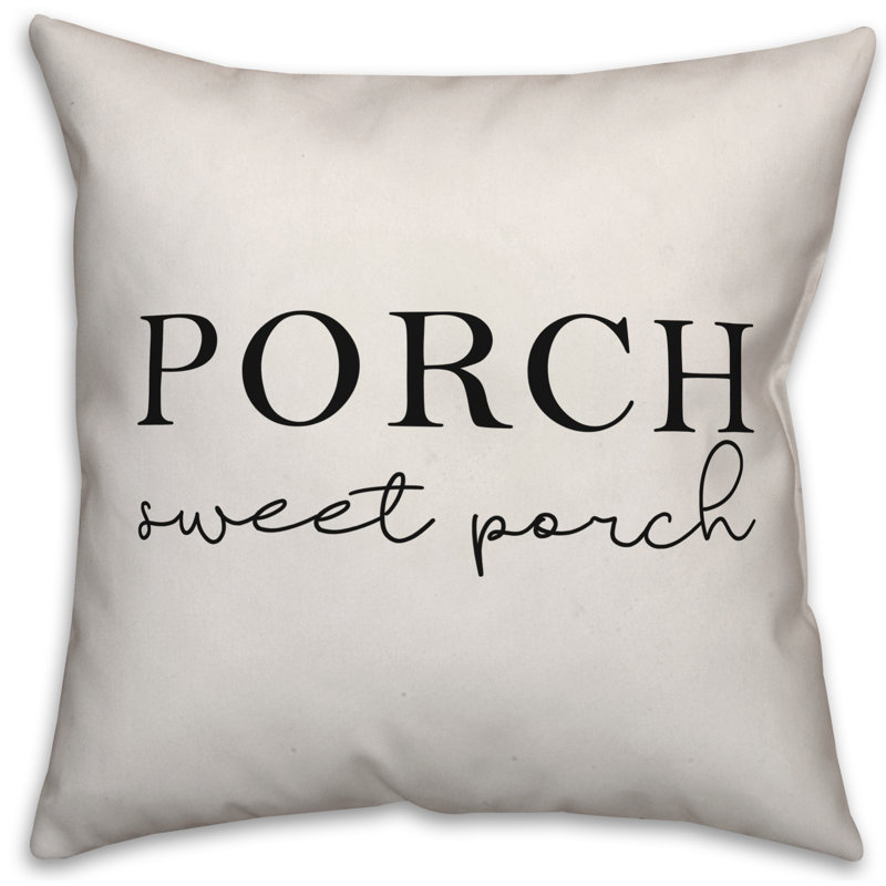 Textual Outdoor Throw Pillow, 16" H x 16" W, Off White/Black