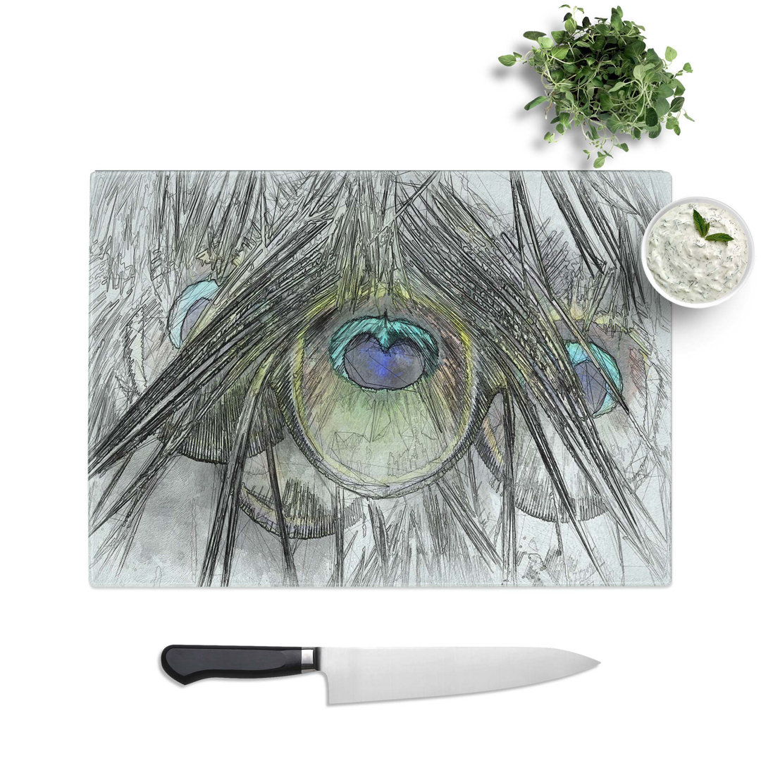 Tempered Glass Peacock Feathers Chopping Board