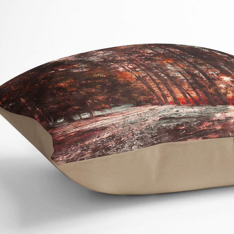 Forest Sunlight Painting Cushion with Filling, Stone, 55cm H x 55cm W x 20cm D