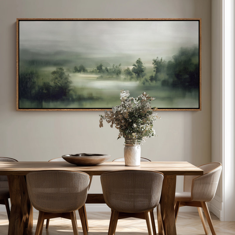 «Extra Large Tranquil River Valley, Soft Green Landscape», reproduction d'art mural, H 30 po x l 60 po, Naturel