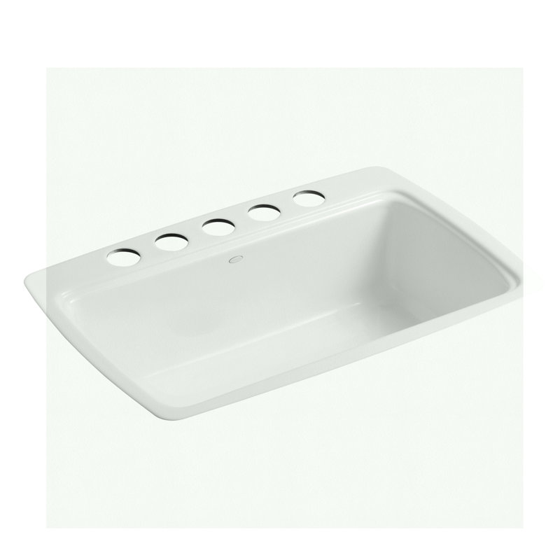 Cape Dory 33" L x 22" W x 9-5/8" Under-Mount Single-Bowl Kitchen Sink with 5 Oversize Faucet Holes, Sea Salt