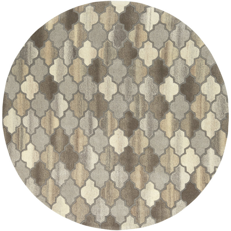 Breccan Hand Tufted Wool Geometric Indoor Rug, Round 9'9"