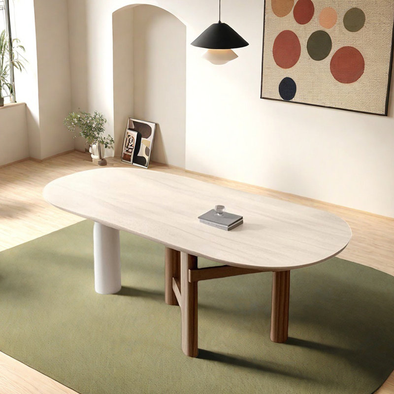 Table ovale crème de style roche crème, H 29,52 po x L 70,86 po x l 31,49 po