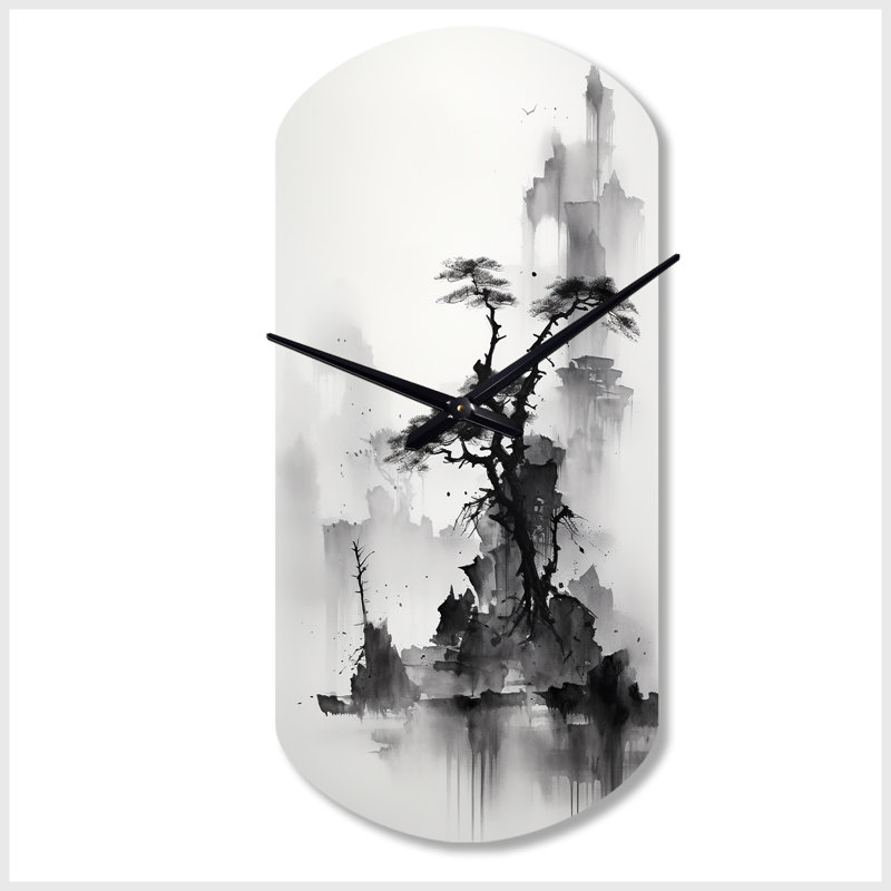 Asian Art Landscape Sumi - horloge murale cylindrique asiatique, Grand