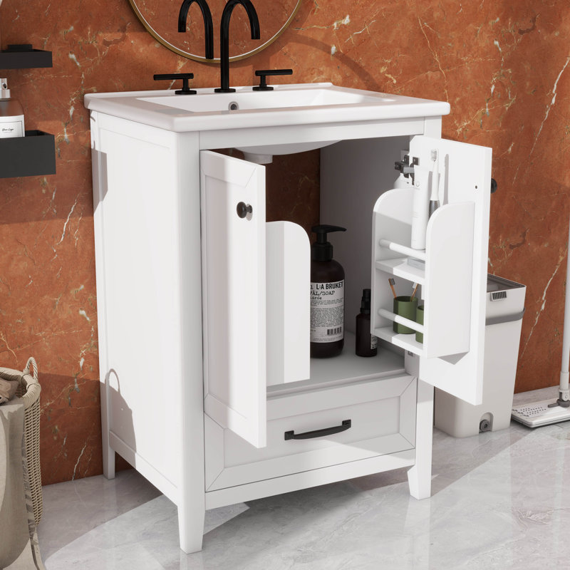 Meuble-lavabo compact 24 po avec lavabo, 1 tiroir et panneaux de rangement