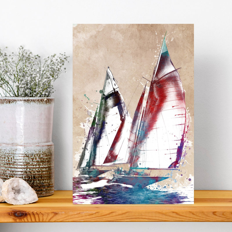 Dynamic Sailboat Racing Wall Art Print 1 Piece Wrapped Canvas Wall Art, 45.72cm H x 30.48cm W