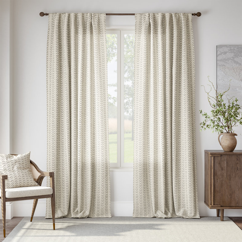 Printed Linen Farmhouse Boho Rod Pocket Curtains, 50" W x 96" L, Black