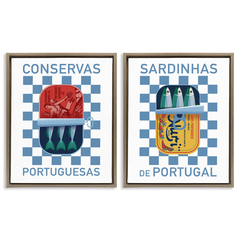 Ensemble de 2 toiles flottantes portugaises avec sardines en conserve par Victoria Barnes, H 31 po x l 25 po