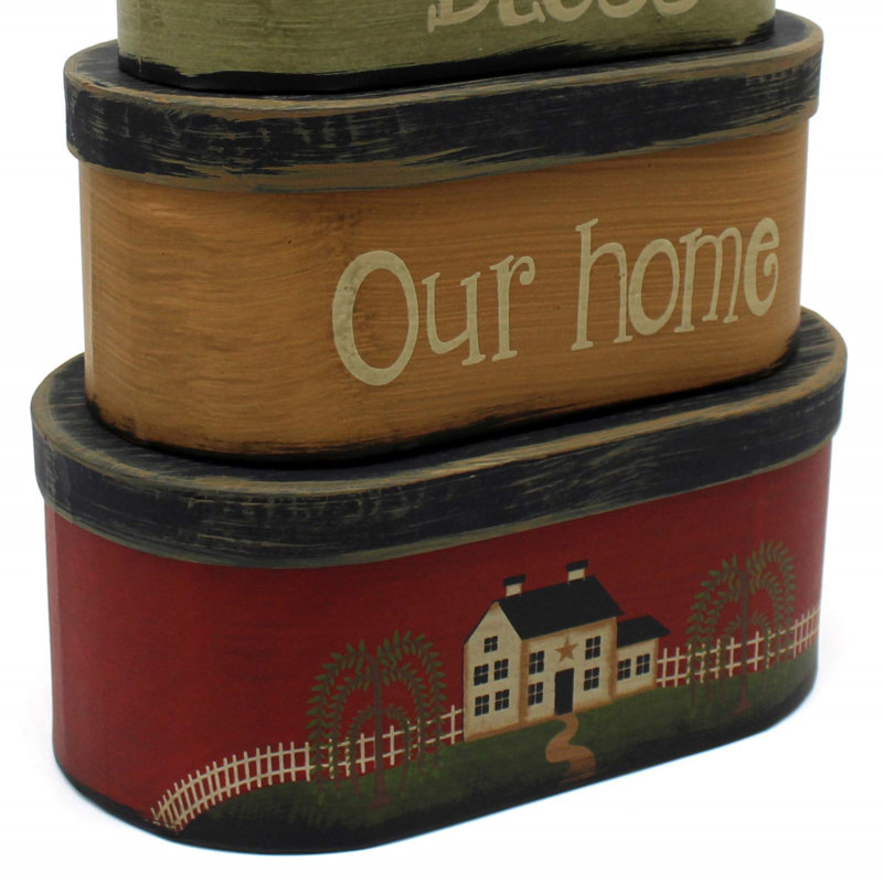 Oval Rustic Vintage Cardboard Nesting Boxes Set of 3