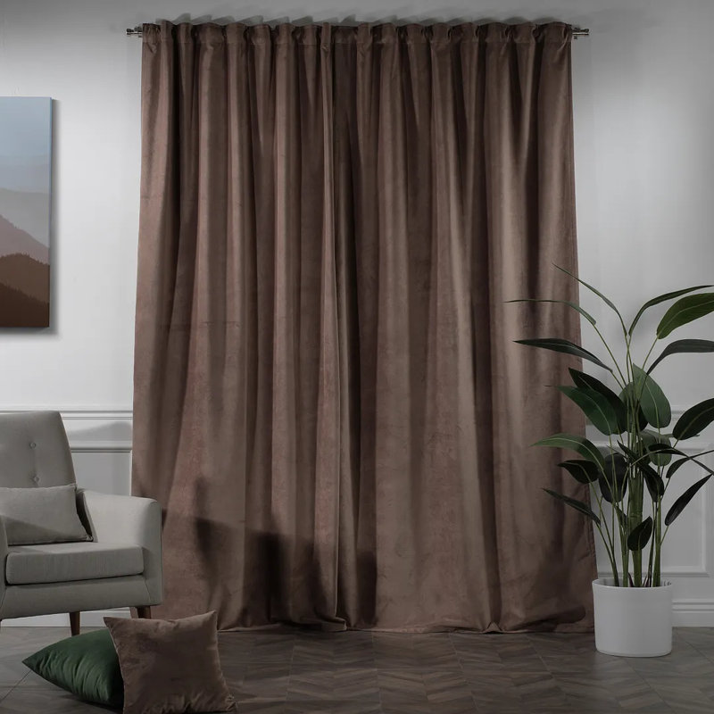 Rideau simple extra long et extra large en velours mat luxueux, 20 taupe pâle, L 100 po x L 63 po