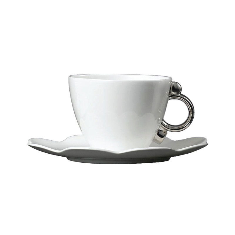 Ensemble de 2 tasses et soucoupe en porcelaine tendre Geometrica