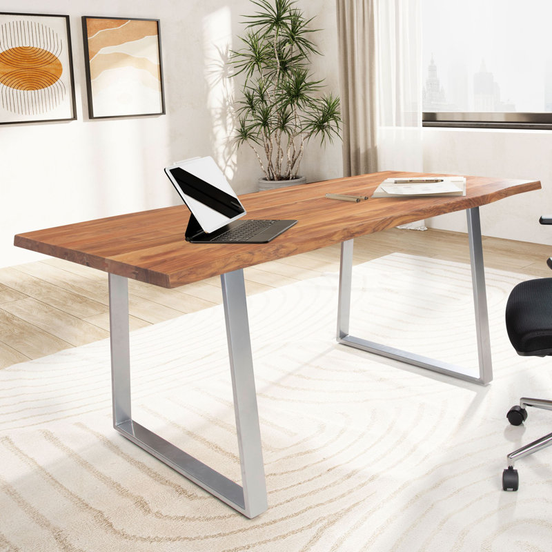 Lareina Metal Base Writing Desk, 76cm H x 160cm W x 80cm D, Silver
