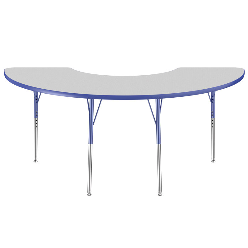 Table d'activité demi-lune thermofusionnée ajustable 72 "x 36", Gris, Bleu