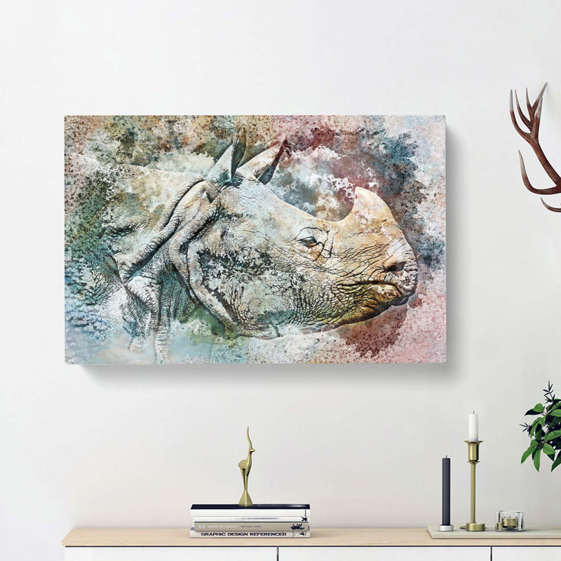 Wild Rhino In Abstract - Wrapped Canvas Print, 35cm H x 50cm W x 3cm D