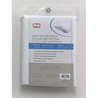 Soft Top Zippered Waterproof Pillow Protector -White