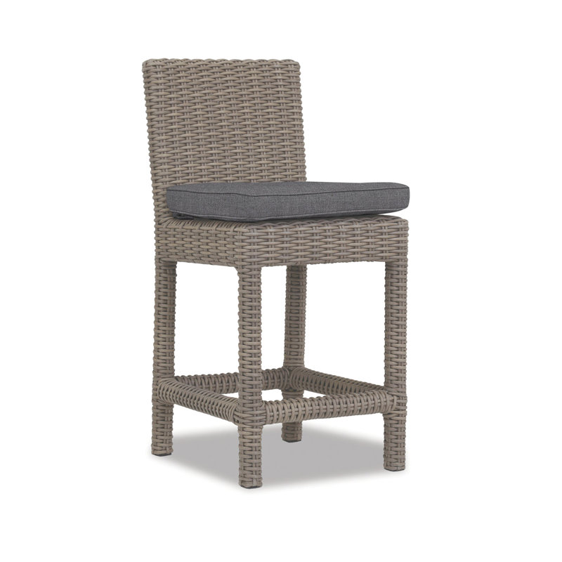 Emerald II Outdoor Bar Stool, Counter Stool (26" Seat Height), Cognac, Canvas Flax Sunbrella®