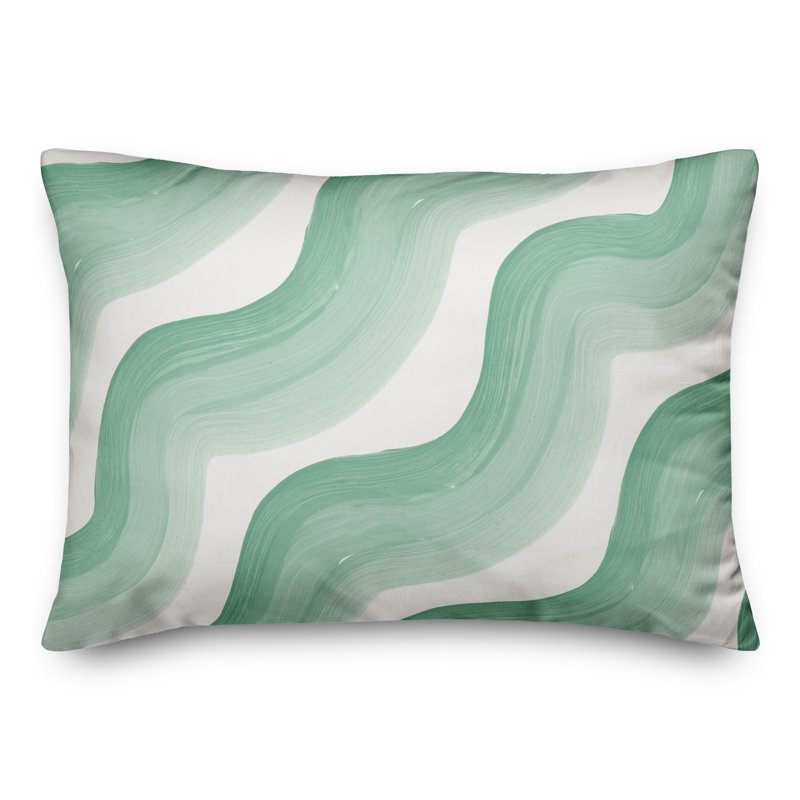 Coussin extérieur bleu et rose Waves, H 14 po x l 20 po, Vert