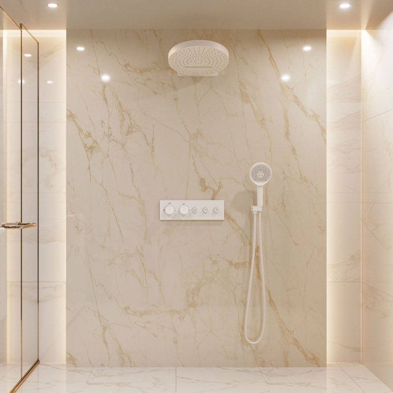 Système de douche thermostatique complet avec valve brute, Blanc mat