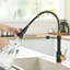 Robinet de cuisine noir mat, robinet de cuisine noir et or avec douchette rétractable, robinet de cuisine à ressort à poignée simple pour évier de cuisine, noir mat et or