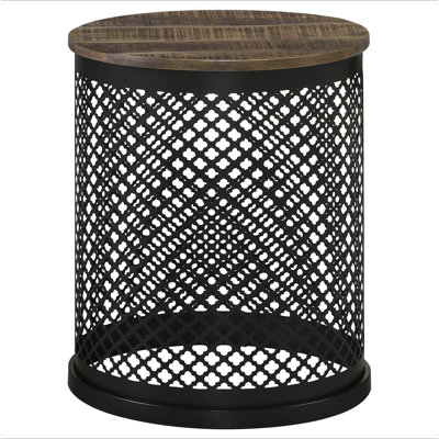 Natural and Black Drum Base Accent Table
