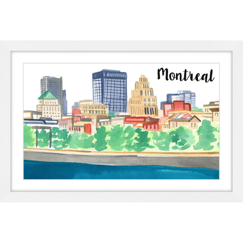 Old Montreal Cityscape Print on Canvas with White Frame