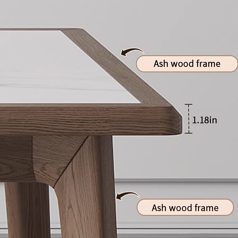 Efka Ash Solid Wood Base Dining Table, 29.52"H x 55.11"L x 31.49"W