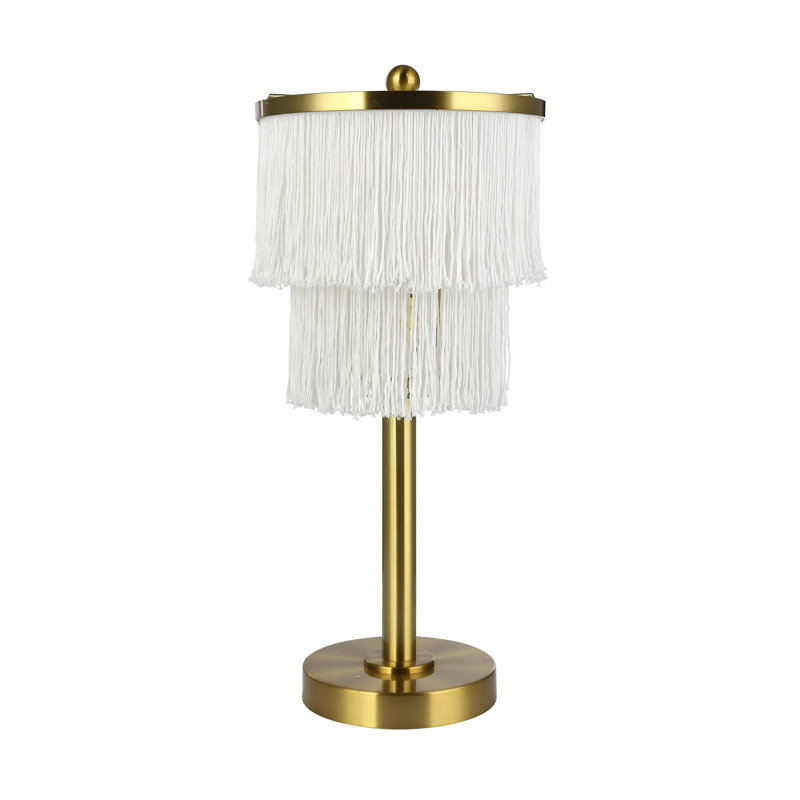 17.88"H Eparama Polished Metal Accent Lamp With Cream Fringe Shade
