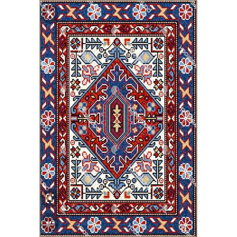 Tapis décoratif bleu traditionnel lavable à la machine, Sous-tapis carré 3 pi 3 po inclus