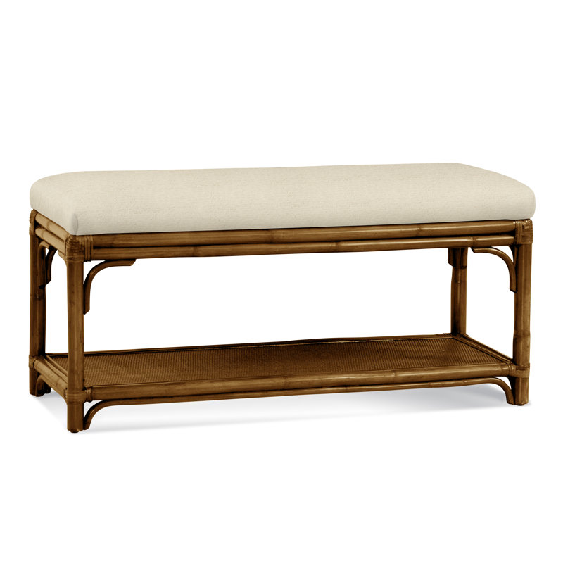 Summer Retreat Wicker Shelf Storage Bench, Havana, Ivory Crypton Performance; 0886-91