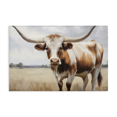 Spotted Brown Longhorn Canvas Wall Art by Kim Allen