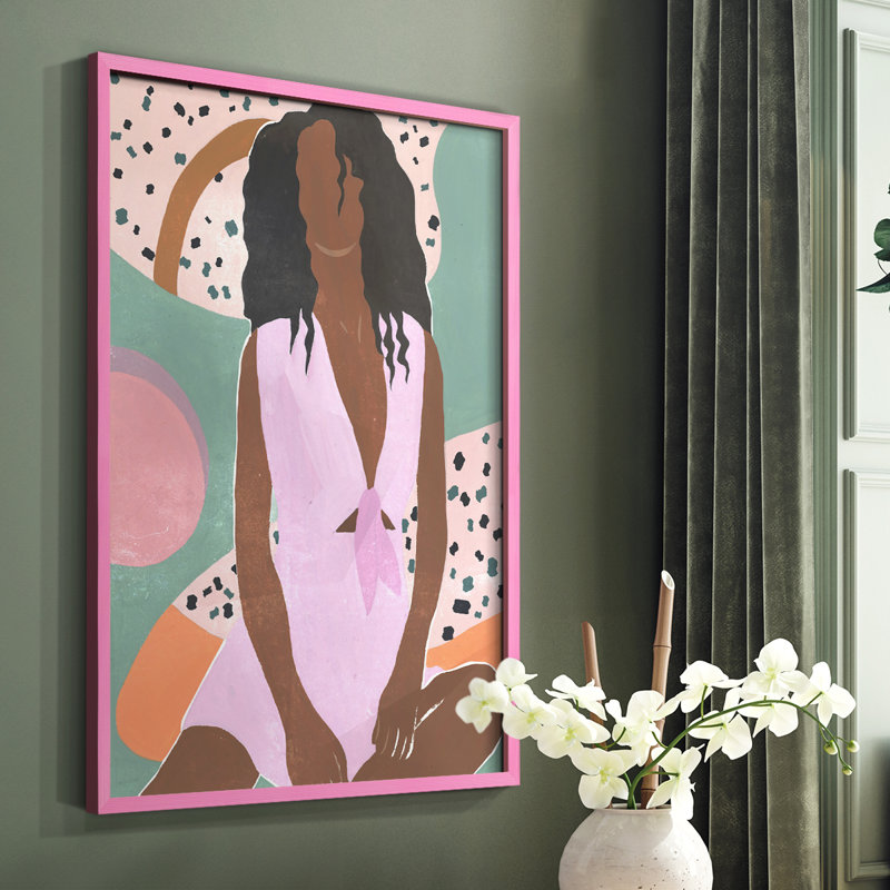 «Curly Lady III», reproduction encadrée - bois massif, Rose, H 10 po x l 8 po