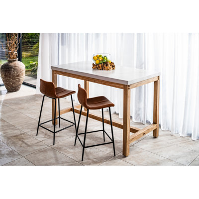 Rectangular Concrete Top Dining Table with Wood Base