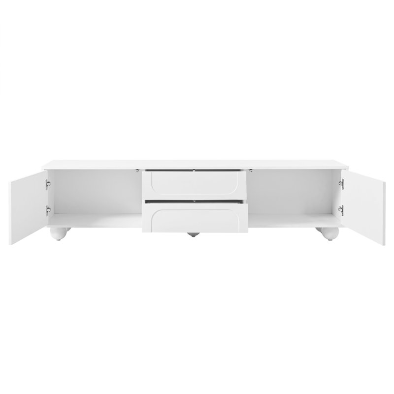Meuble télé avec portes arquées et 2 tiroirs, Blanc