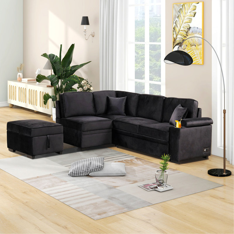 Canapé-lit Perse 87,3 po, Velours noir