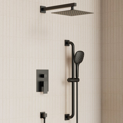 Système de douche à pluie à pression équilibrée 10 po avec douche à main à 3 fonctions et barre coulissante réglable