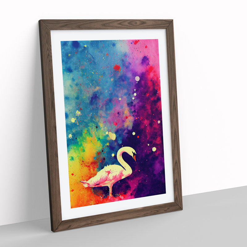 Swan Paint Splash - Single Picture Frame Print, Walnut Framed, 64cm H x 46cm W x 2cm D