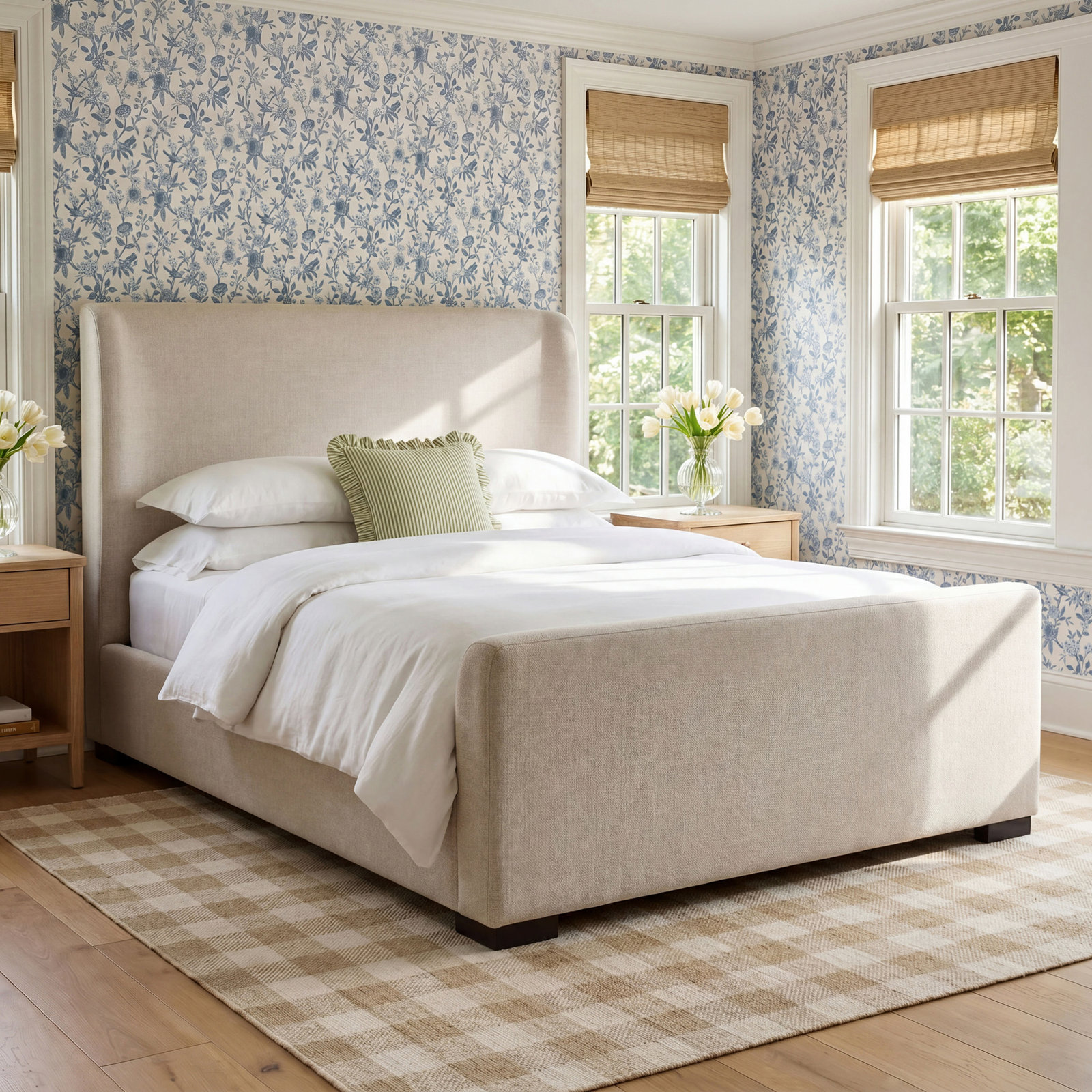 Scotty Upholstered Wingback Bed, Queen