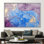 Encre de luxe abstraite à l'encre alcoolisée - décoration murale en toile marbrée dorée dans des tons mauves et bleus