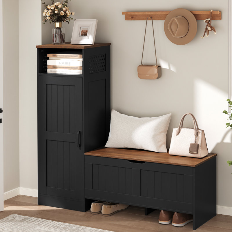 Range-chaussures avec banc et rangement, Noir