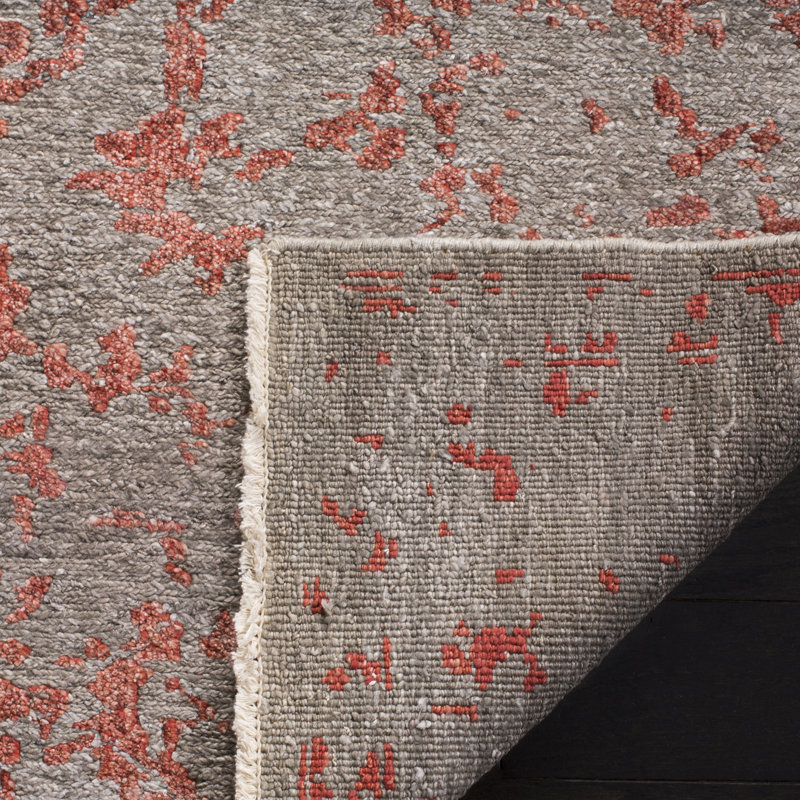 Rectangle Centennial Floral Hand-Knotted Cotton/Viscose Area Rug in Gray/Red, Rectangle 6' x 9'
