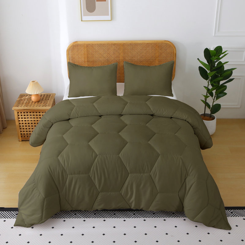 Better Style Home Microfiber Honeycomb Comforter Sets, Twin Comforter +  1 Standard Sham, Green