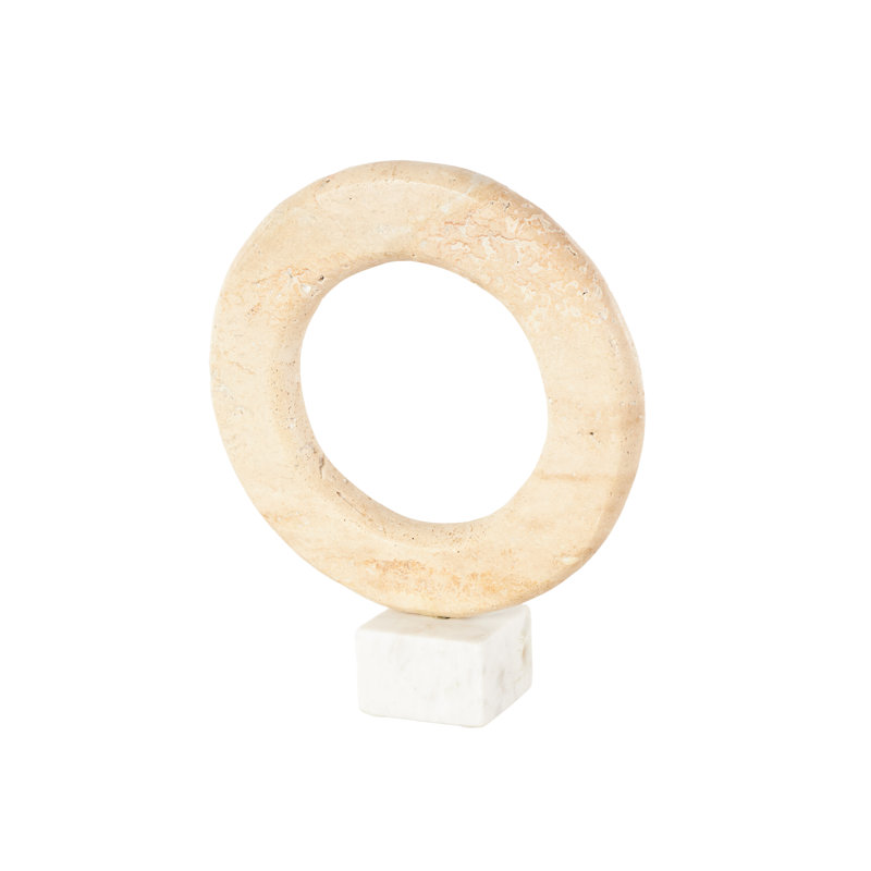Marble Ring Abstract Cream Decorative Sculpture With White Base