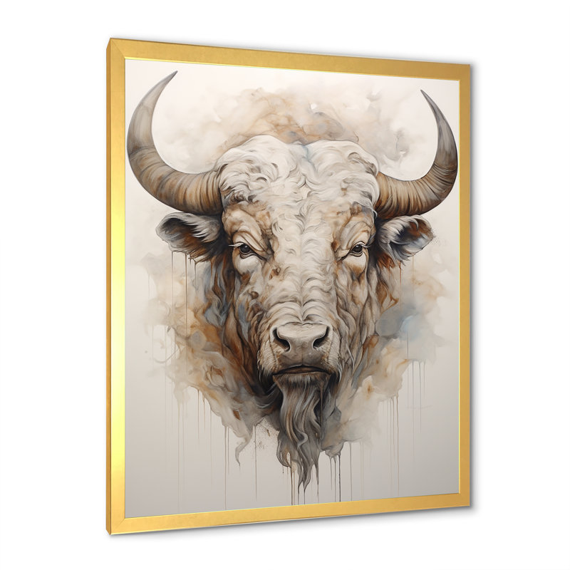 Tête de bison Buffalo III sur toile, H 44 po x l 34 po x P 1,5 po, Cadre doré simple