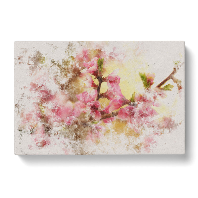 Cherry Blossom Flowers Watercolour - Wrapped Canvas, 60cm H x 91cm W x 3cm D