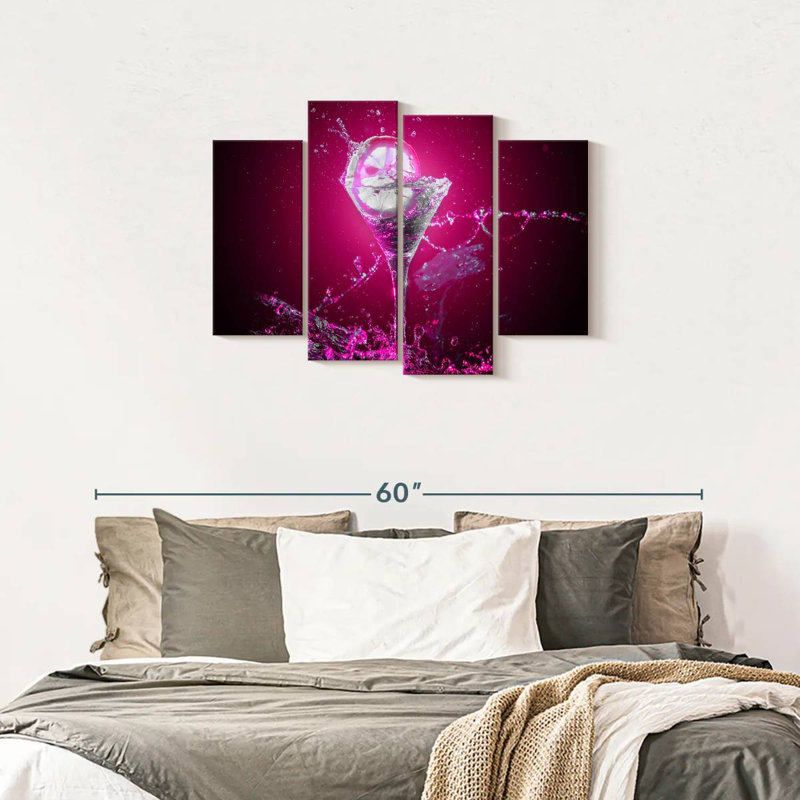 Ensemble de 4 pièces cocktail sur fond rose, H 27 po x l 43 po x P 1,25 po