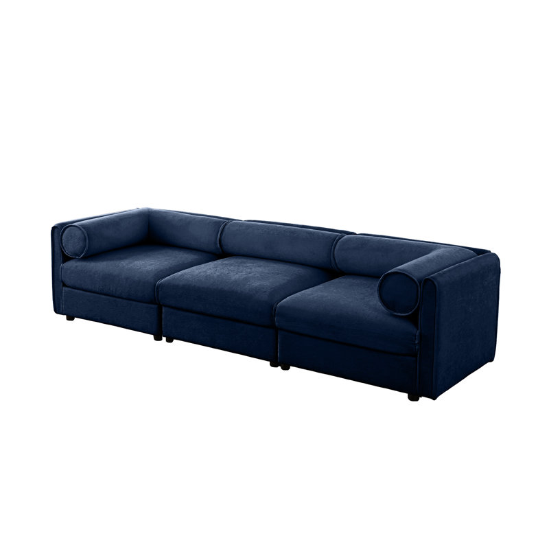 Canapé modulaire en chenille bleu avec rangement moderne élégant et pratique, Bleu