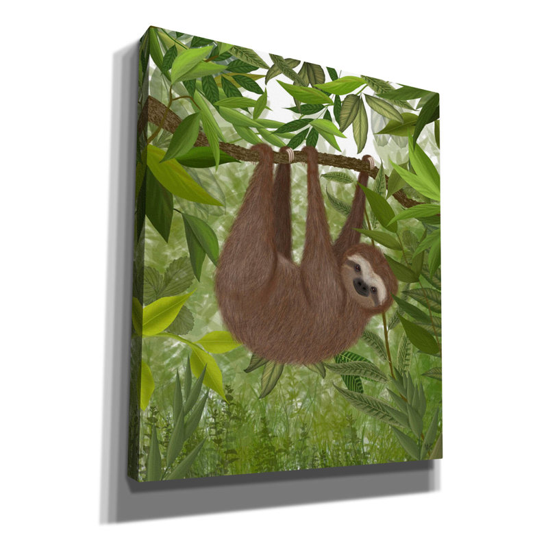 «Sloth Hanging Around» par Fab Funky, art mural sur toile, H 24 po x l 20 po x P 0,75 po